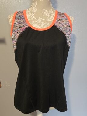 Love Nation Black Tank with Coral Trim and Multicolor Panels